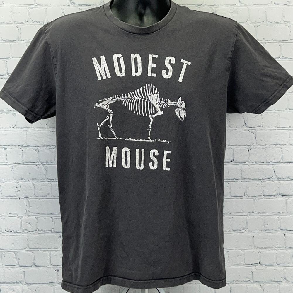 Modest Mouse Bison Skeleton T Shirt L Large Indie Rock Band Tee Next Level Gray